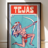 Framed Tejas Bow and Arrow Native Vintage Art Print - Tejas Country Club