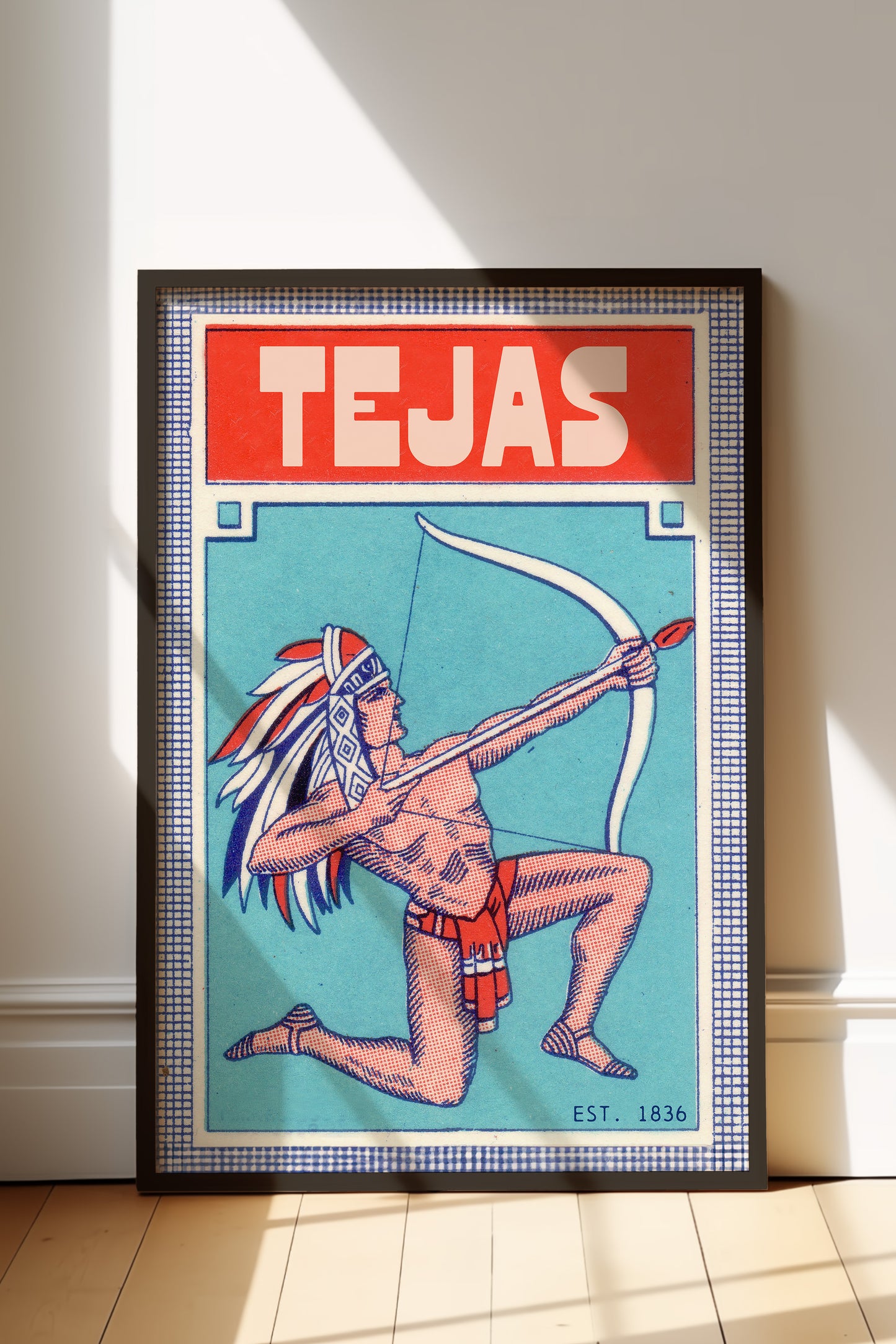 Framed Tejas Bow and Arrow Native Vintage Art Print - Tejas Country Club