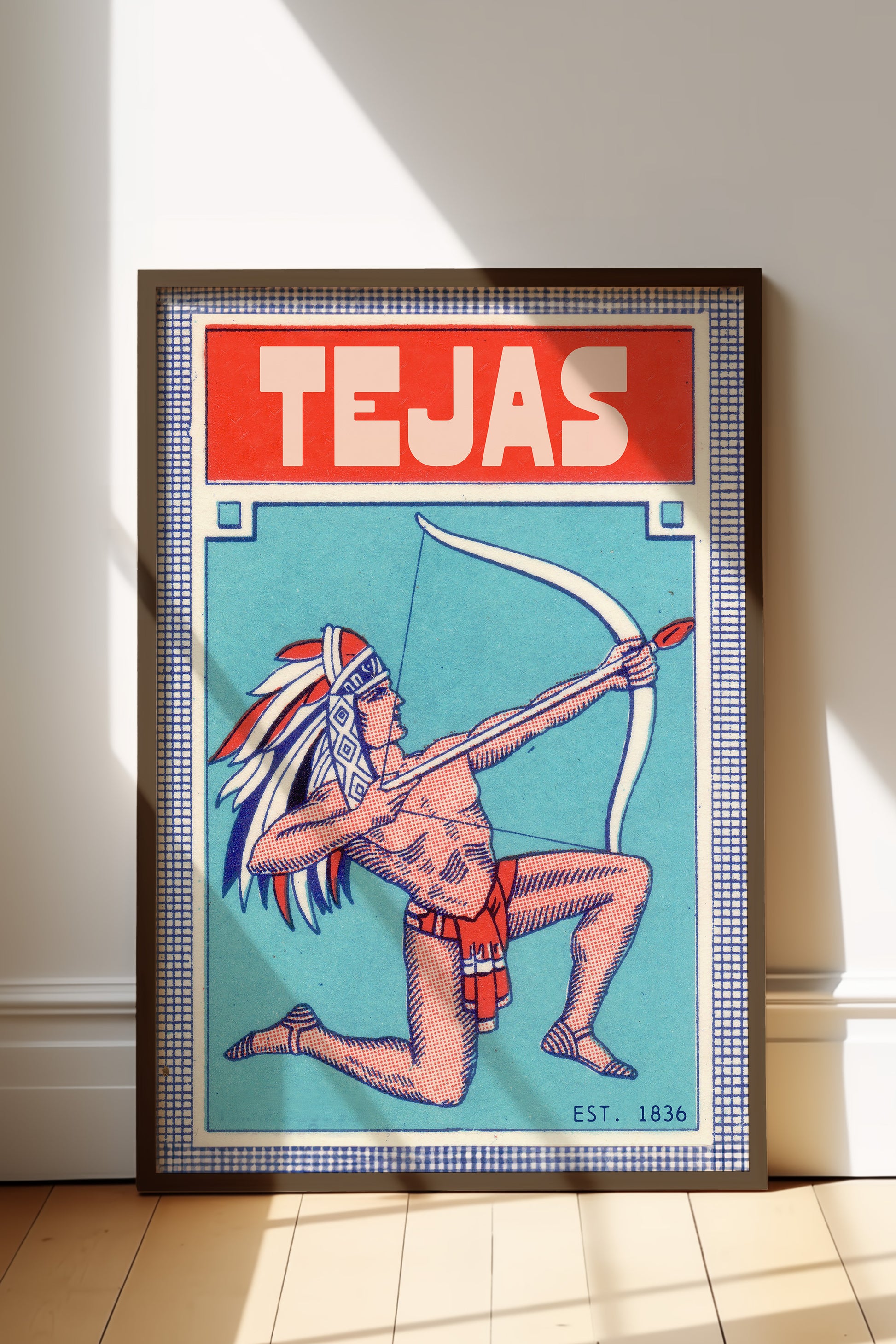 Framed Tejas Bow and Arrow Native Vintage Art Print - Tejas Country Club