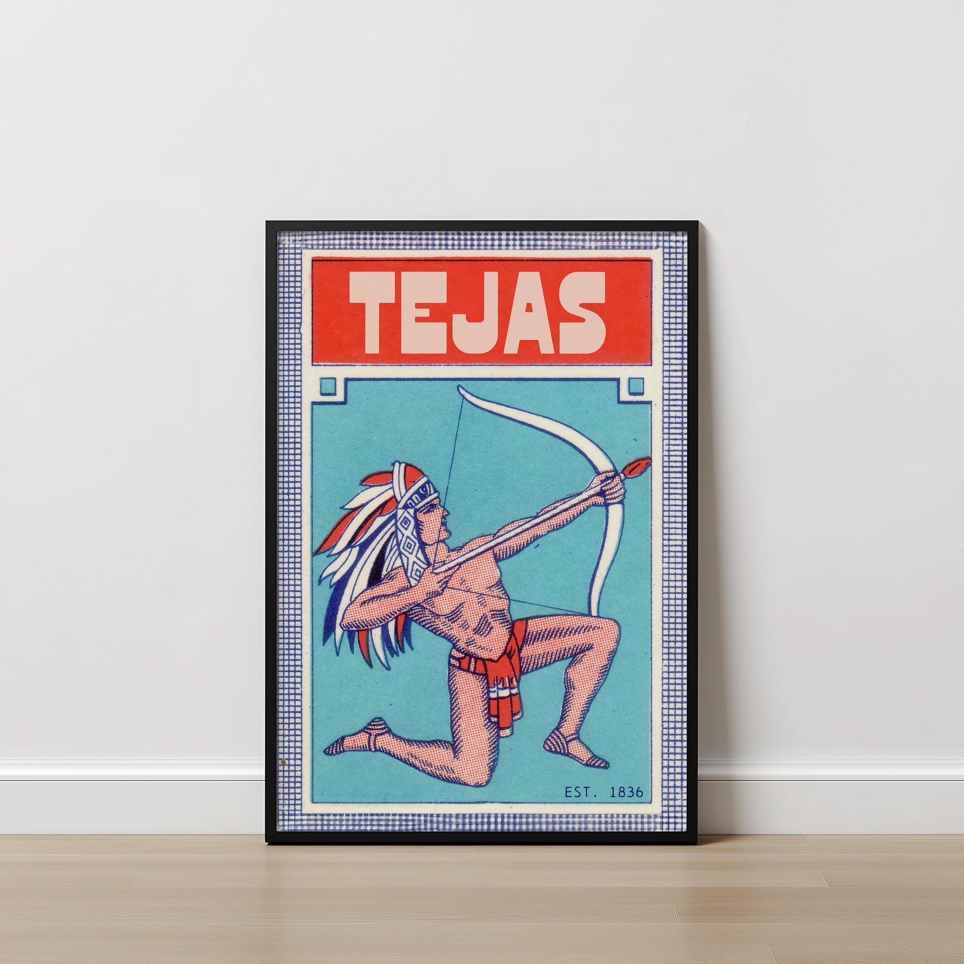 Framed Tejas Bow and Arrow Native Vintage Art Print - Tejas Country Club