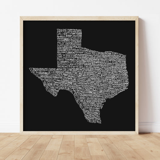 Texas Towns Home Decor Art Print (Black) - Tejas Country Club