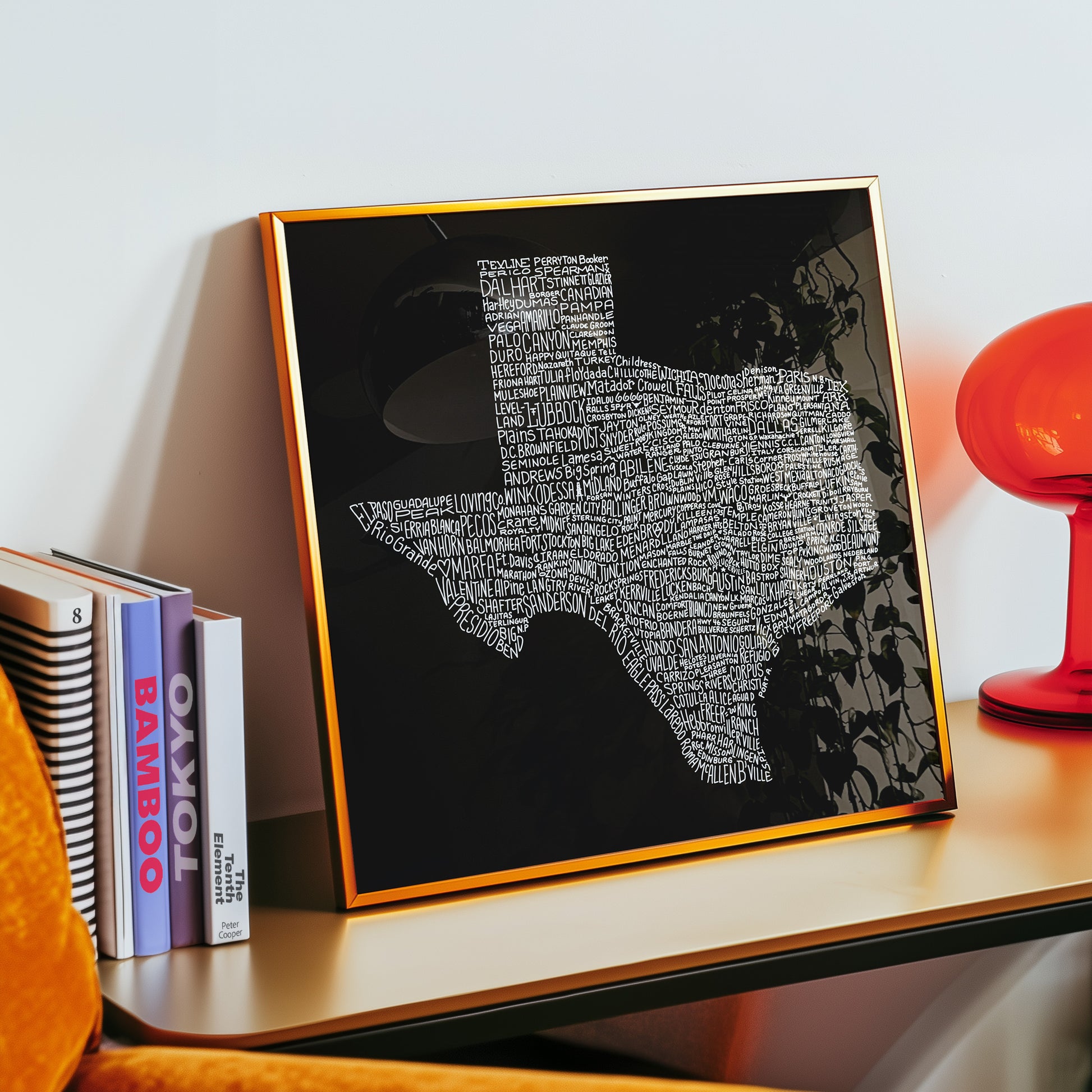 Texas Towns Home Decor Art Print (Black) - Tejas Country Club