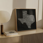 Texas Towns Home Decor Art Print (Black) - Tejas Country Club