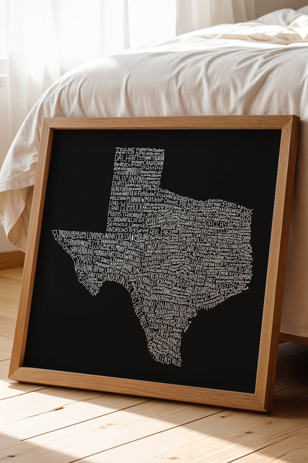 Texas Towns Home Decor Art Print (Black) - Tejas Country Club