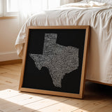 Texas Towns Home Decor Art Print (Black) - Tejas Country Club