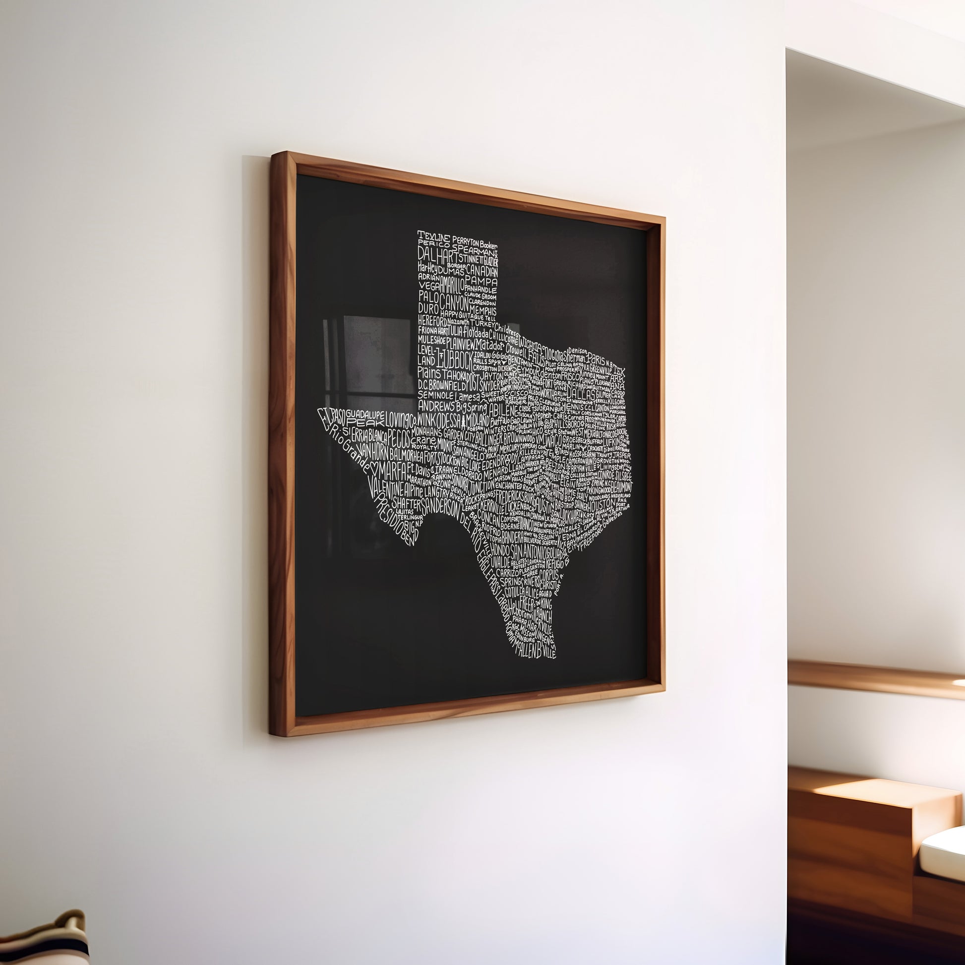 Texas Towns Home Decor Art Print (Black) - Tejas Country Club
