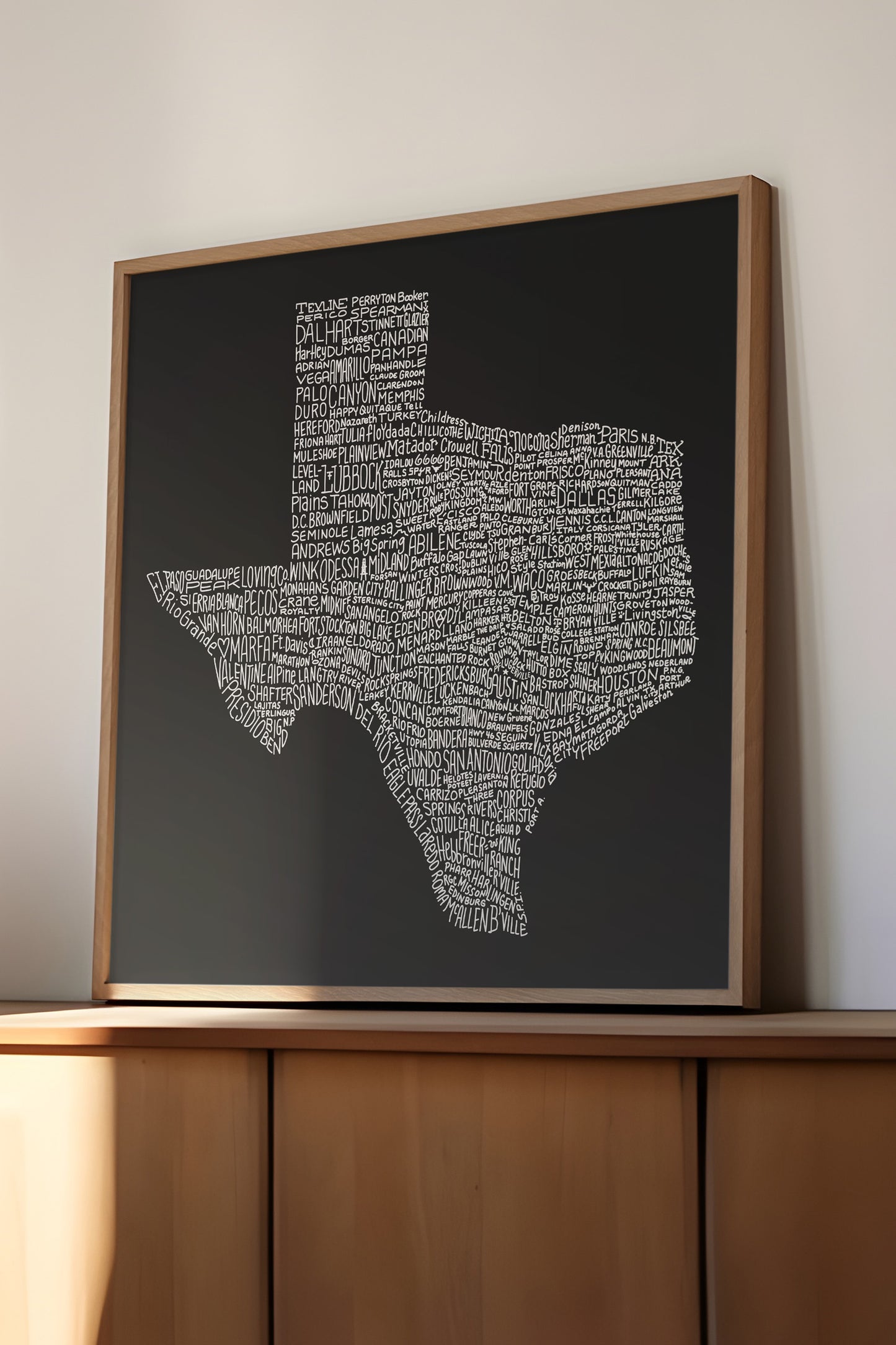 Texas Towns Home Decor Art Print (Black) - Tejas Country Club