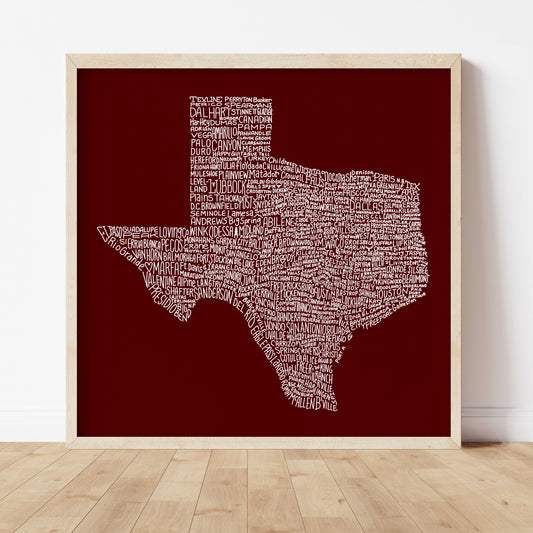 Texas Towns Home Decor Art Print (Maroon) - Tejas Country Club