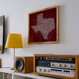 Texas Towns Home Decor Art Print (Maroon) - Tejas Country Club