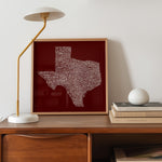 Texas Towns Home Decor Art Print (Maroon) - Tejas Country Club