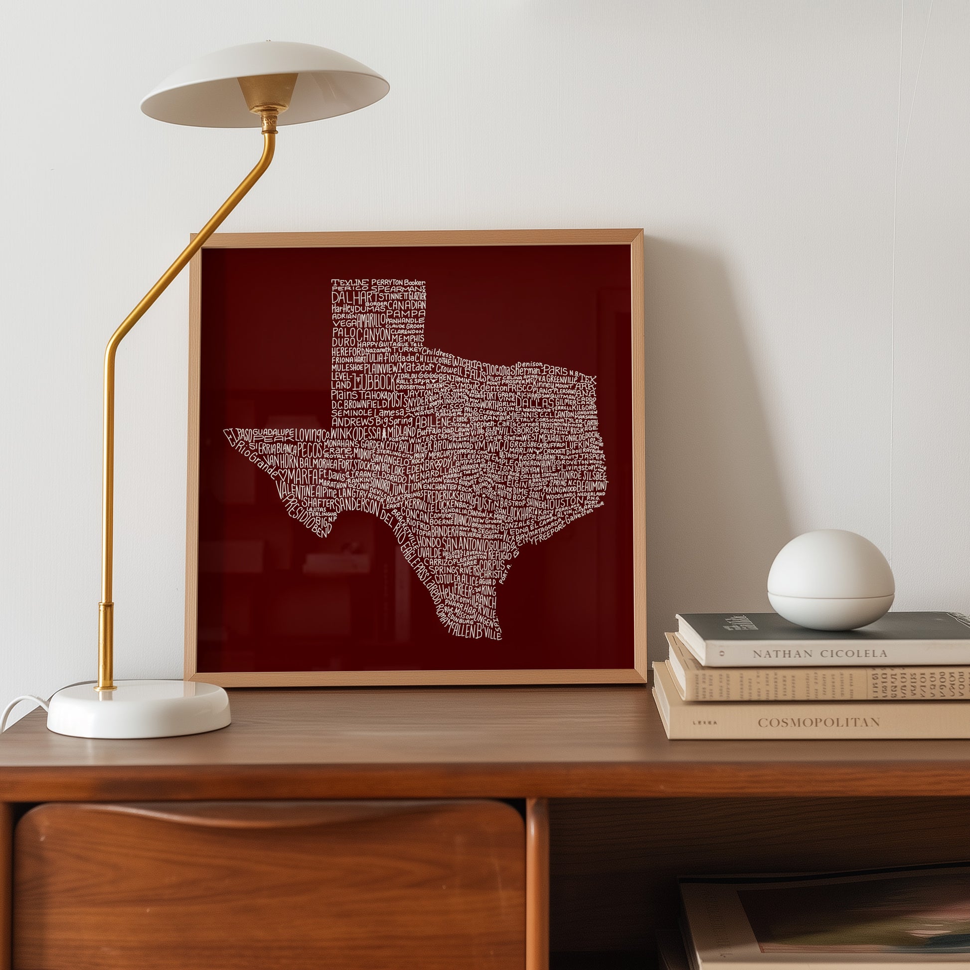 Texas Towns Home Decor Art Print (Maroon) - Tejas Country Club