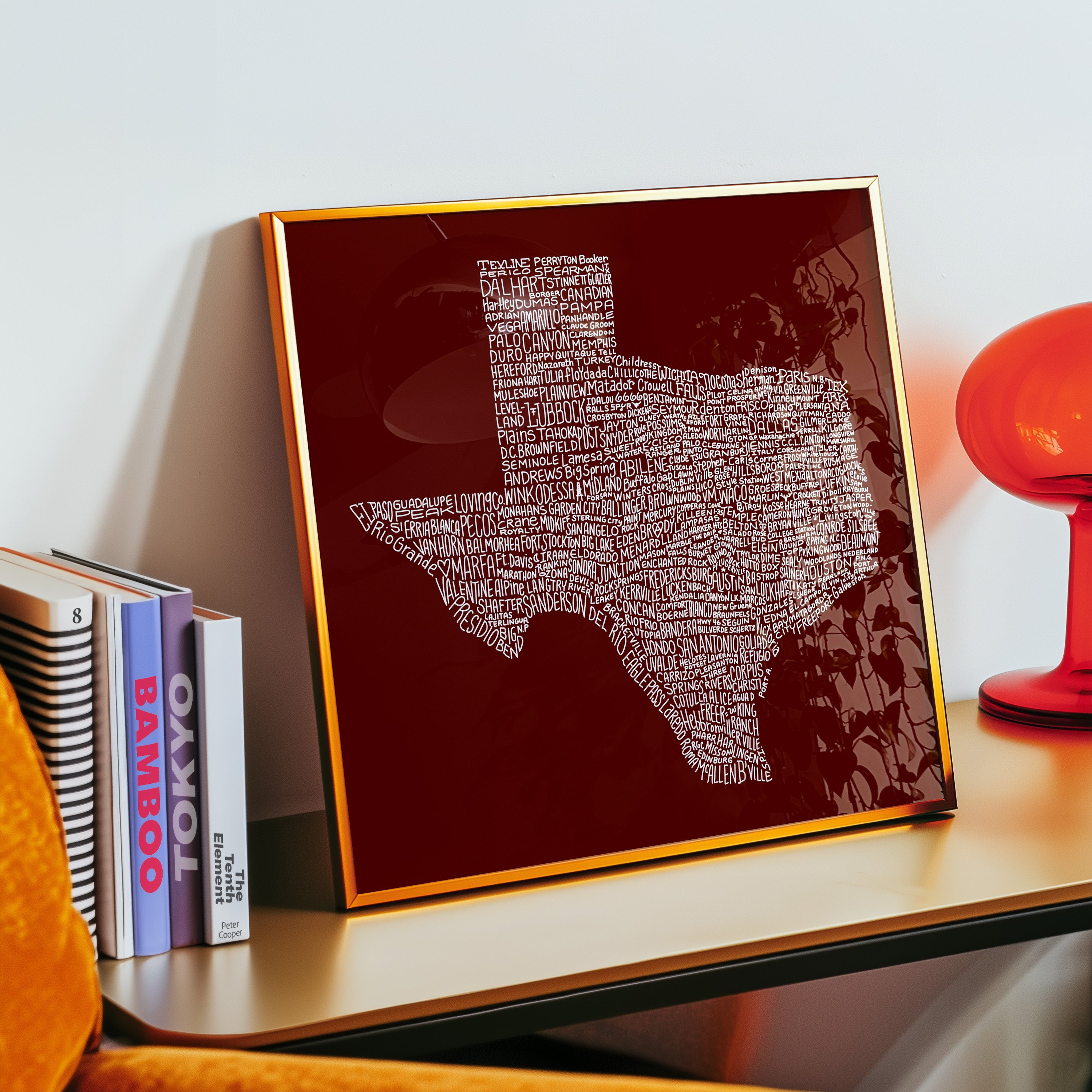 Texas Towns Home Decor Art Print (Maroon) - Tejas Country Club