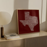 Texas Towns Home Decor Art Print (Maroon) - Tejas Country Club