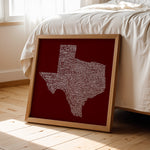 Texas Towns Home Decor Art Print (Maroon) - Tejas Country Club