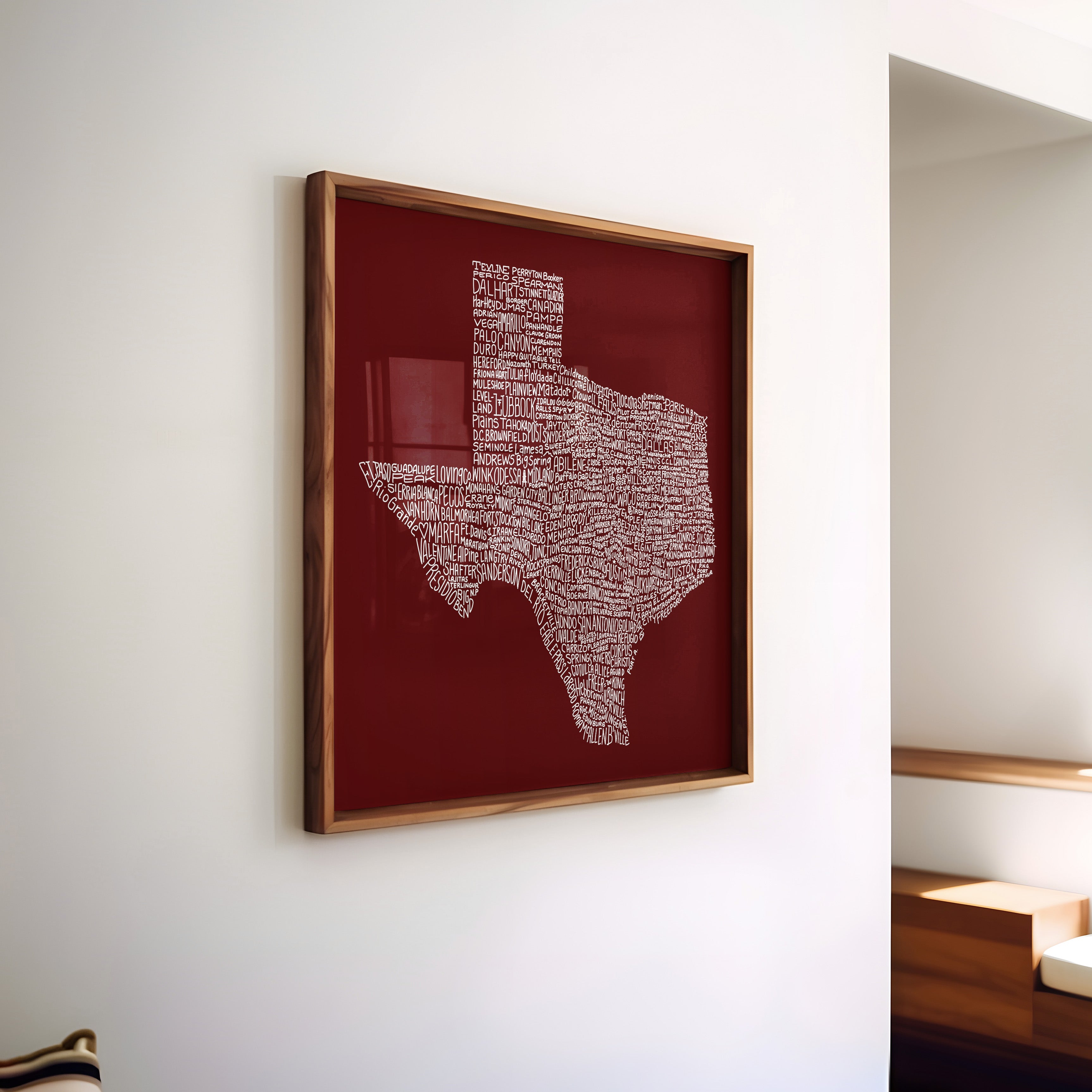 Texas Towns Home Decor Art Print (Maroon) - Tejas Country Club