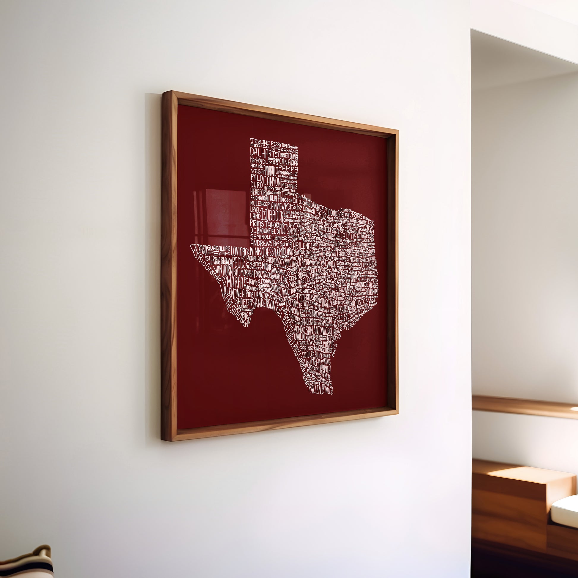Texas Towns Home Decor Art Print (Maroon) - Tejas Country Club