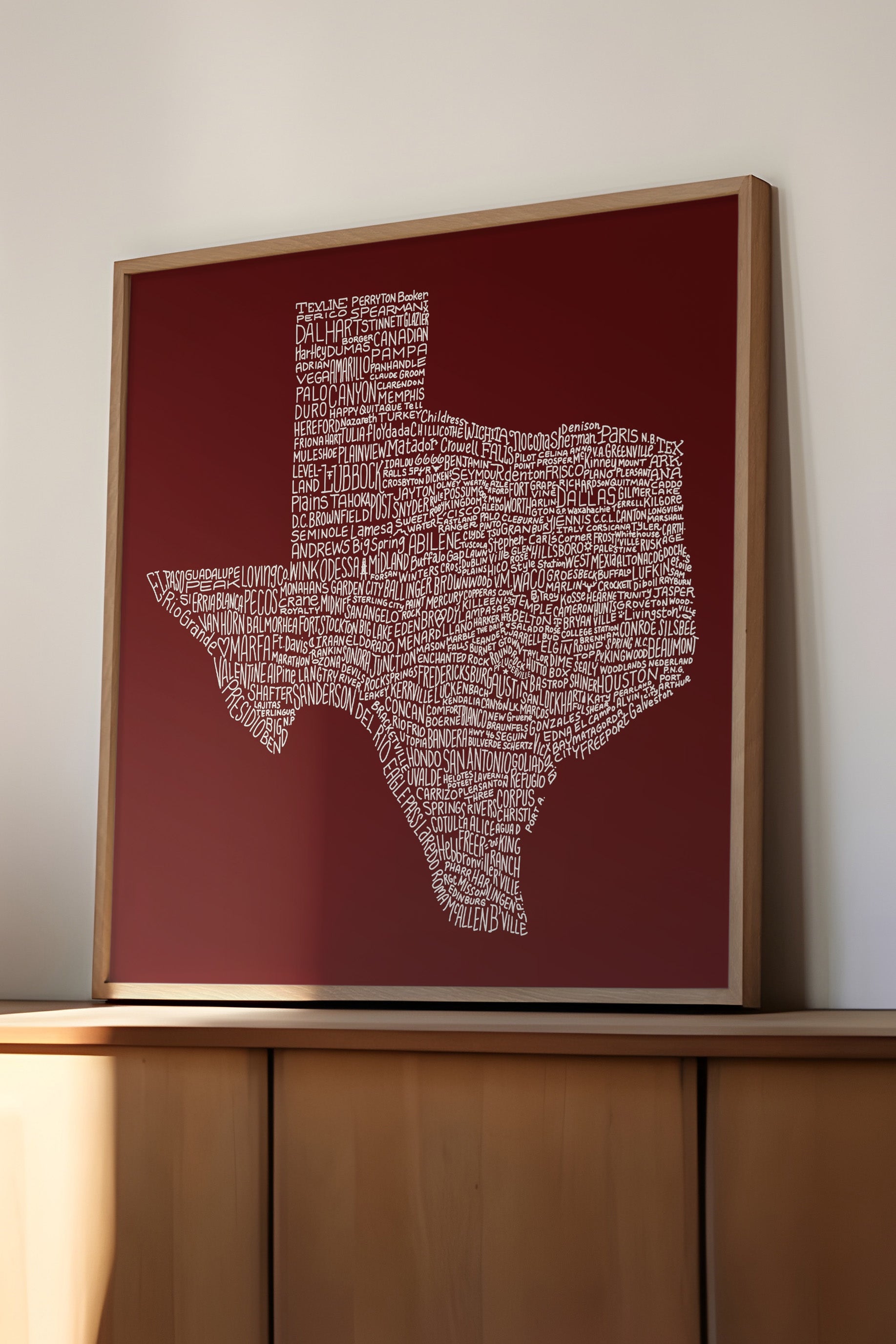 Texas Towns Home Decor Art Print (Maroon) - Tejas Country Club