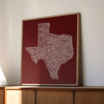 Texas Towns Home Decor Art Print (Maroon) - Tejas Country Club