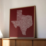 Texas Towns Home Decor Art Print (Maroon) - Tejas Country Club