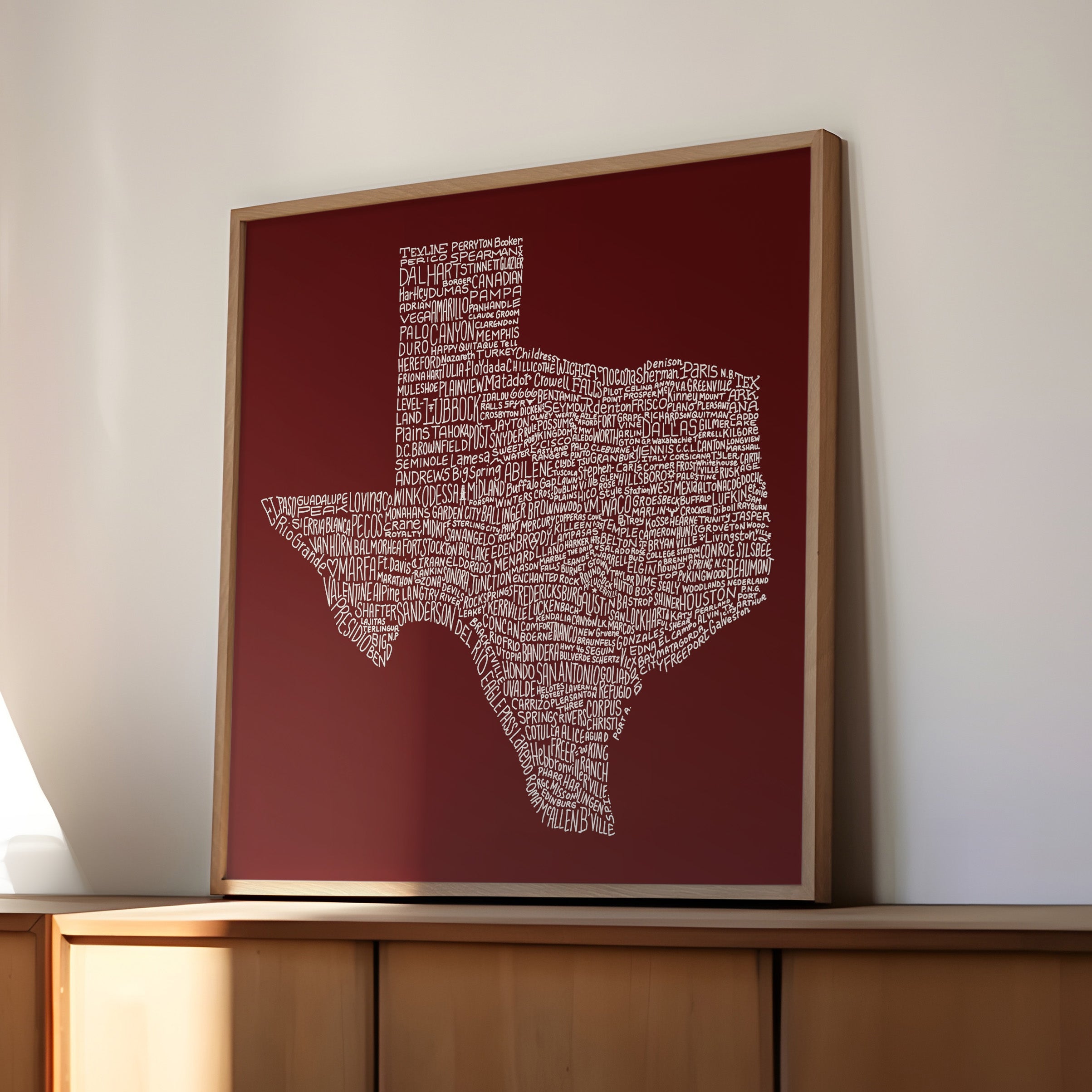Texas Towns Home Decor Art Print (Maroon) - Tejas Country Club