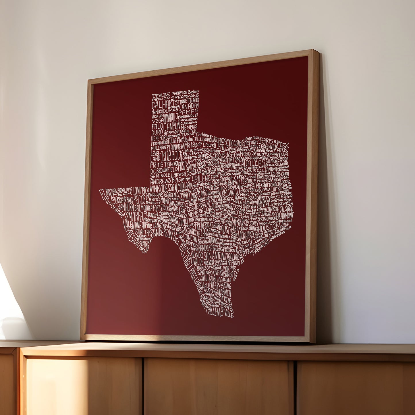 Texas Towns Home Decor Art Print (Maroon) - Tejas Country Club