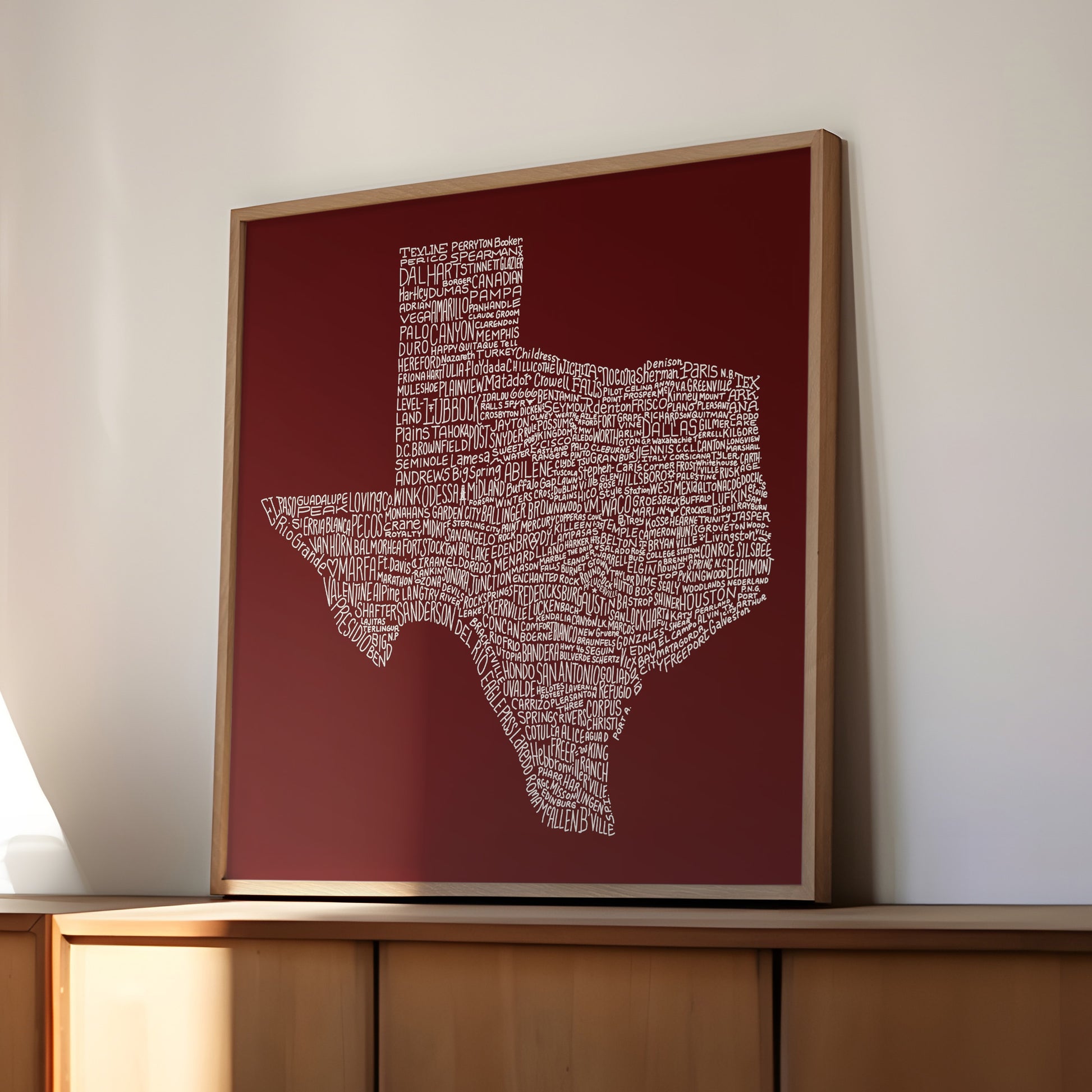 Texas Towns Home Decor Art Print (Maroon) - Tejas Country Club