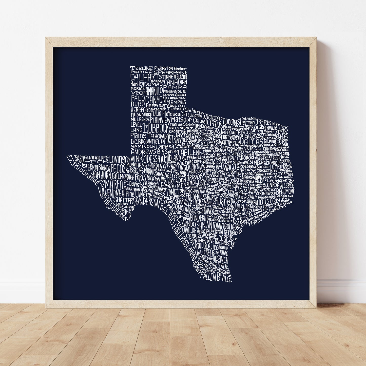 Texas Towns Home Decor Art Print (Navy Blue) - Tejas Country Club