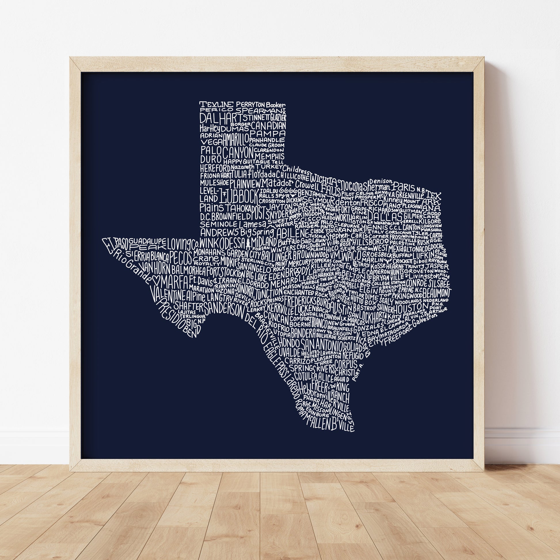 Texas Towns Home Decor Art Print (Navy Blue) - Tejas Country Club
