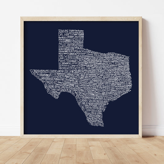 Texas Towns Home Decor Art Print (Navy Blue) - Tejas Country Club