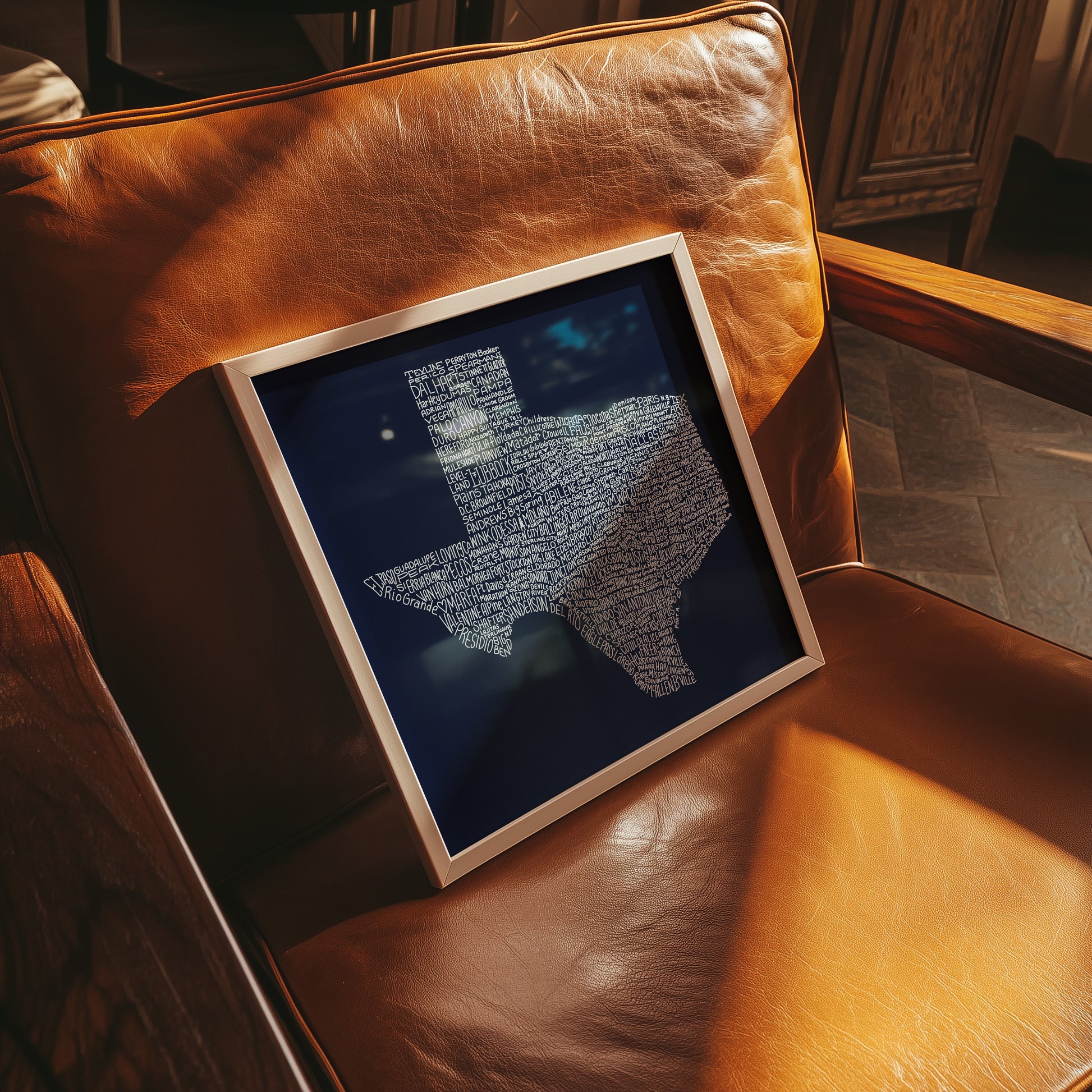 Texas Towns Home Decor Art Print (Navy Blue) - Tejas Country Club