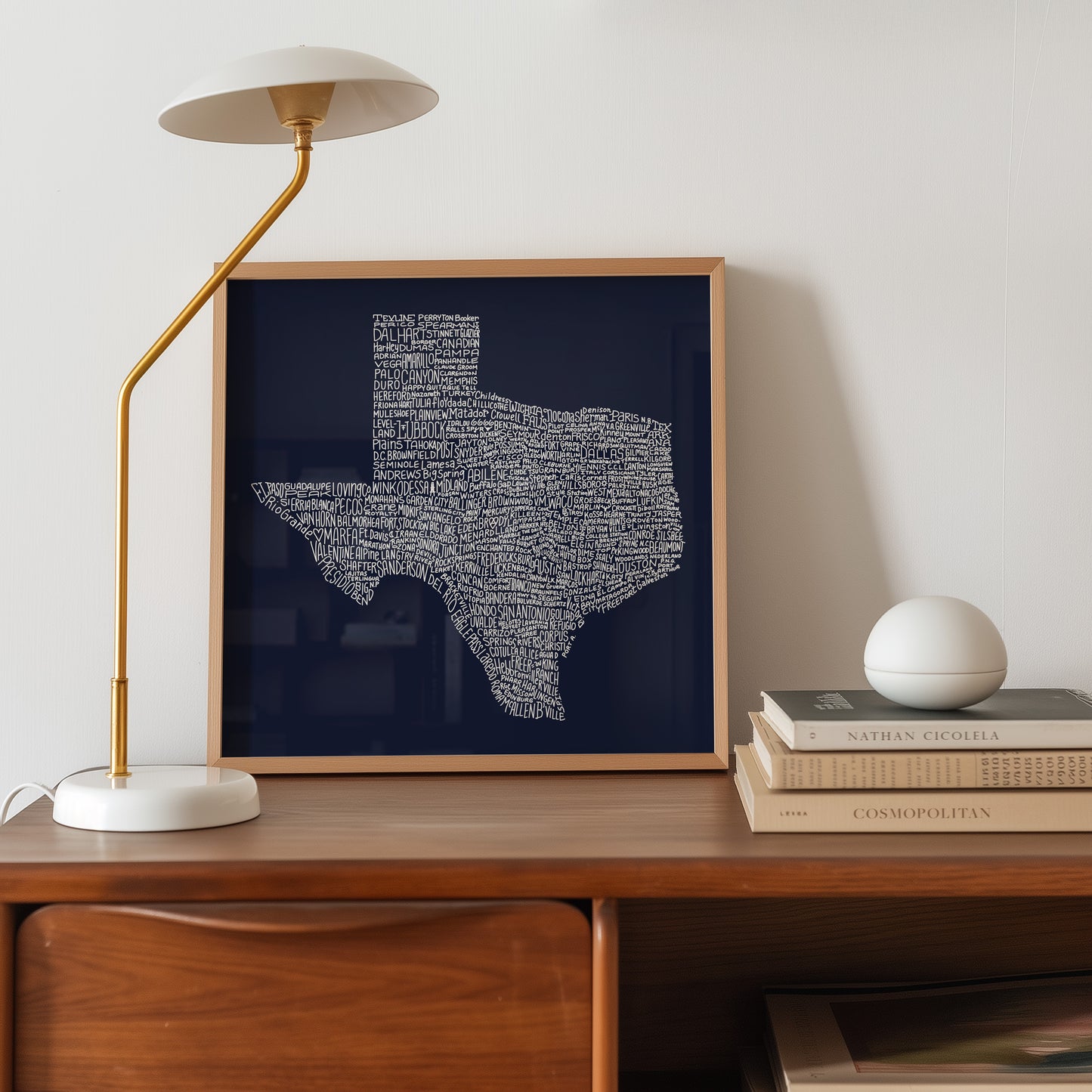 Texas Towns Home Decor Art Print (Navy Blue) - Tejas Country Club