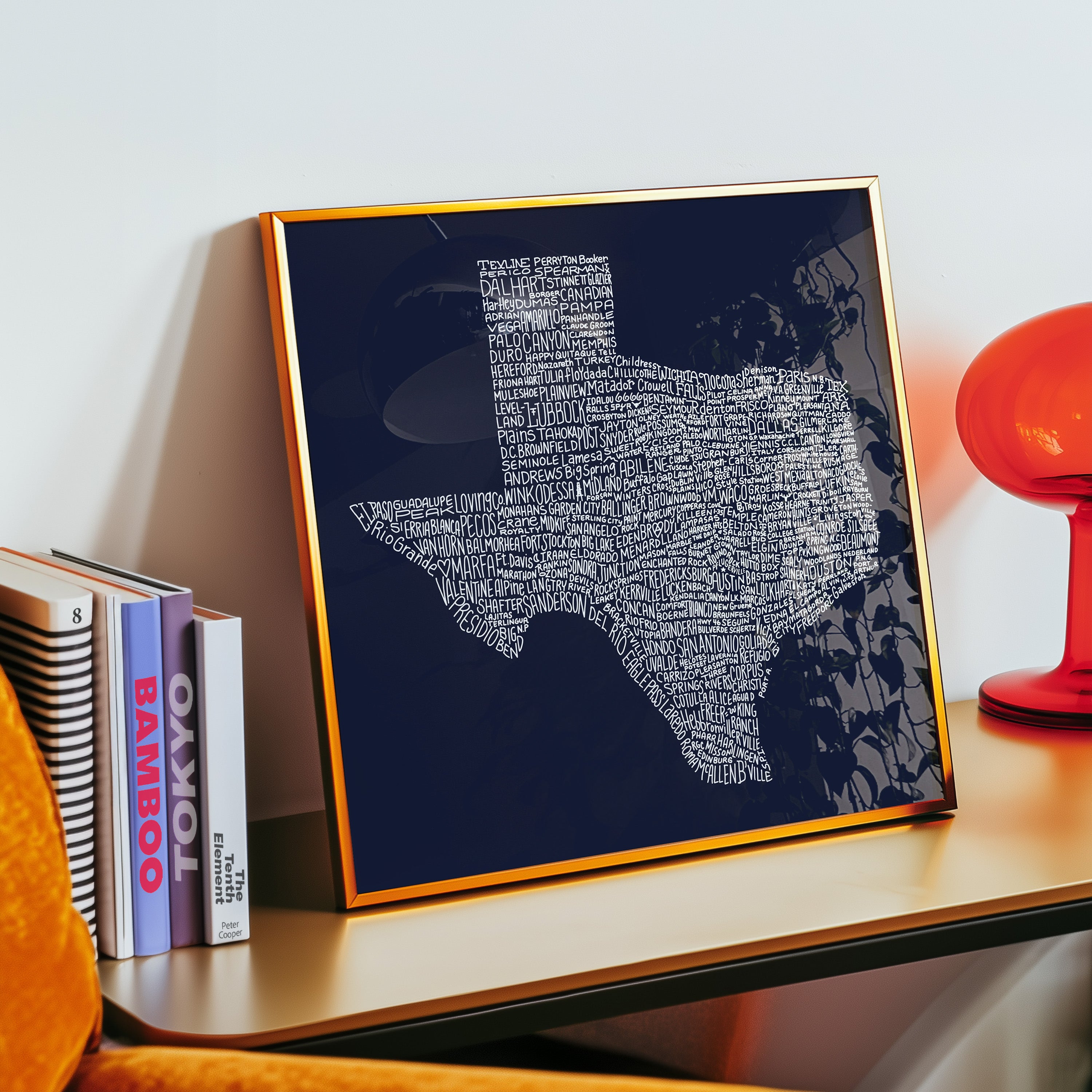 Texas Towns Home Decor Art Print (Navy Blue) - Tejas Country Club