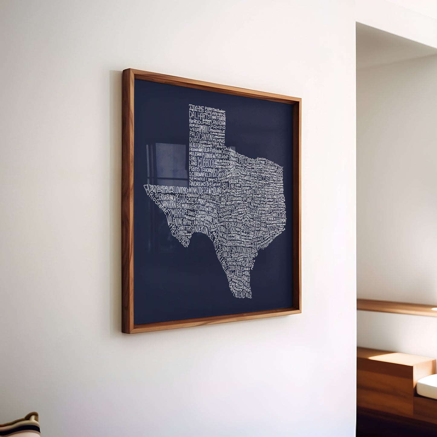 Texas Towns Home Decor Art Print (Navy Blue) - Tejas Country Club