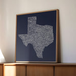 Texas Towns Home Decor Art Print (Navy Blue) - Tejas Country Club