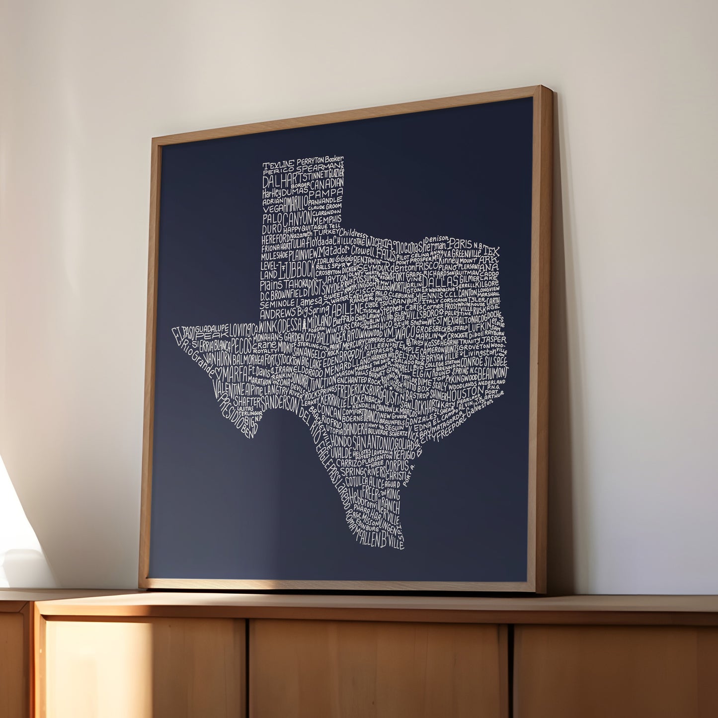 Texas Towns Home Decor Art Print (Navy Blue) - Tejas Country Club