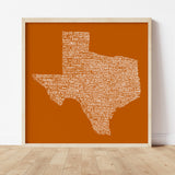 Texas Towns Home Decor Art Print (Orange) - Tejas Country Club