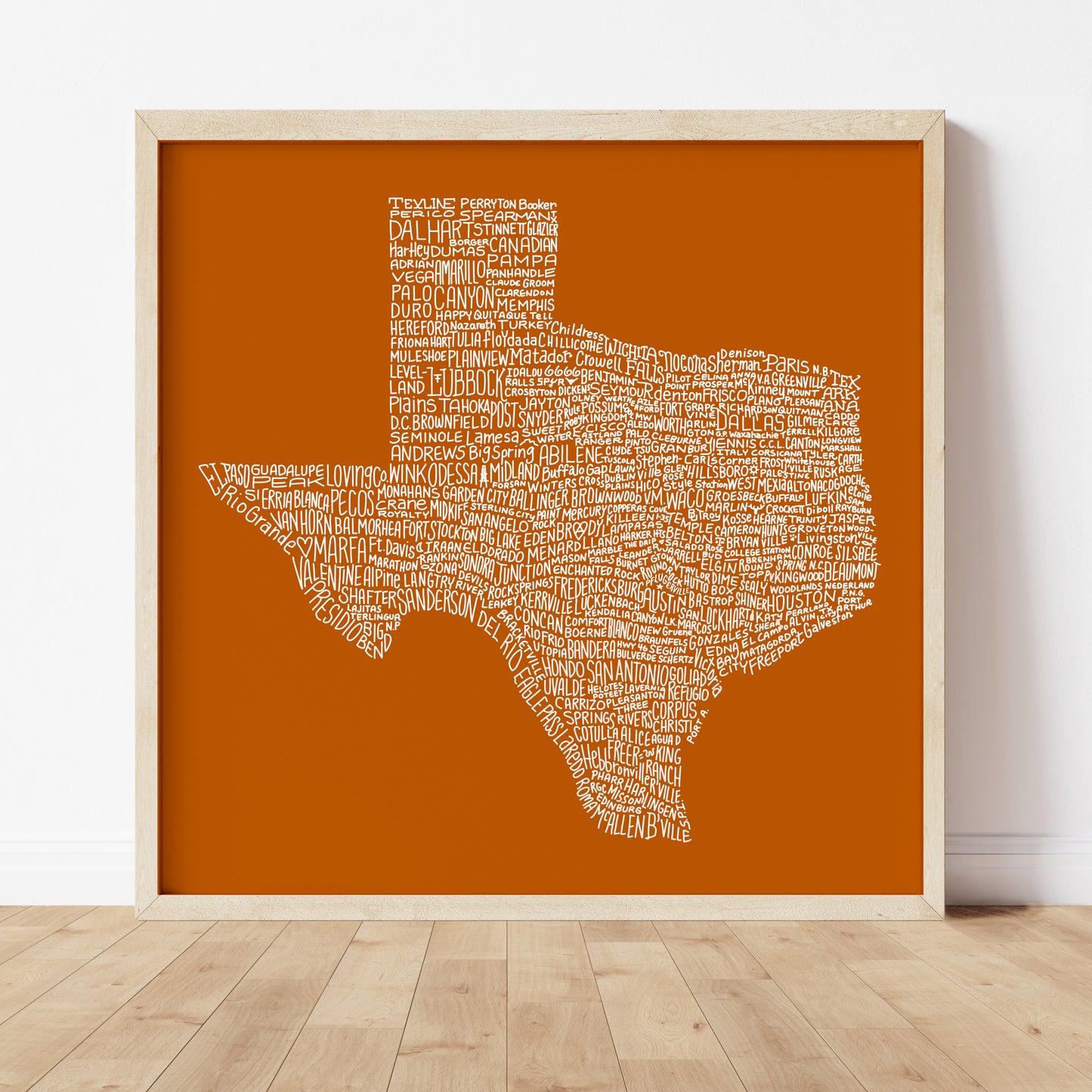 Texas Towns Home Decor Art Print (Orange) - Tejas Country Club