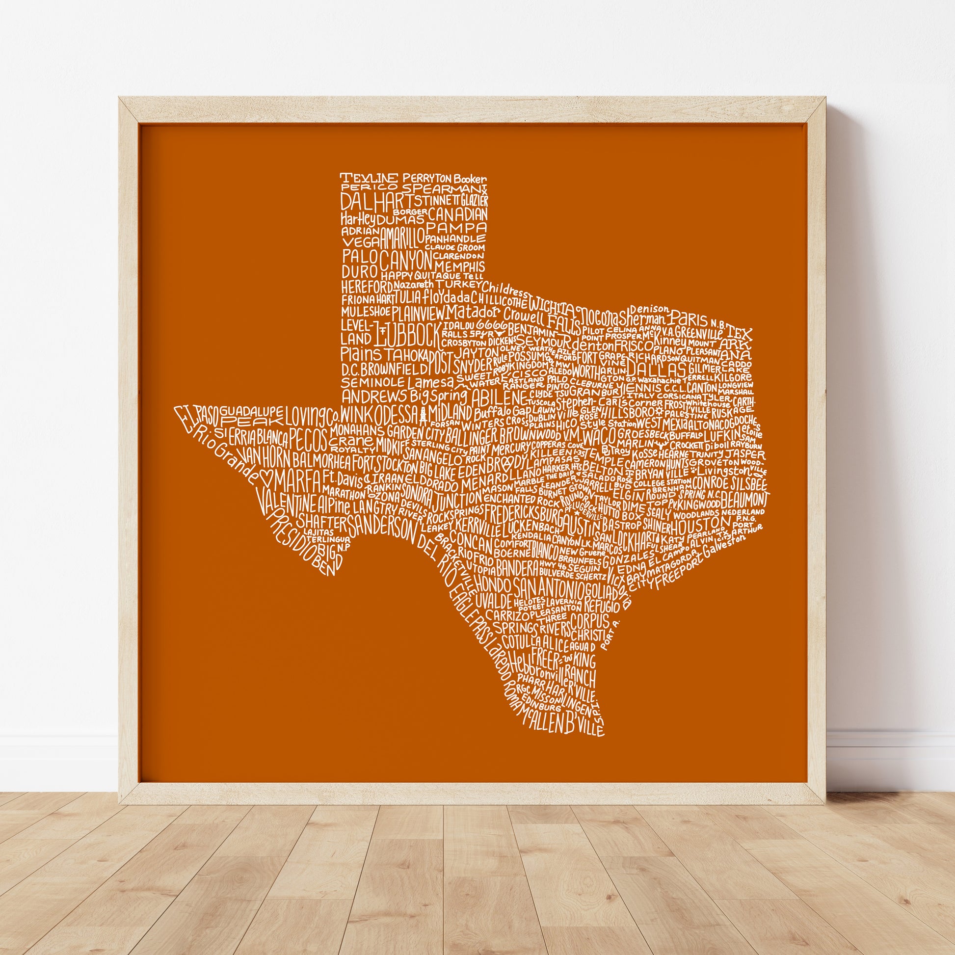 Texas Towns Home Decor Art Print (Orange) - Tejas Country Club