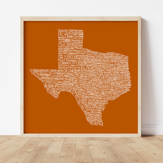 Texas Towns Home Decor Art Print (Orange) - Tejas Country Club