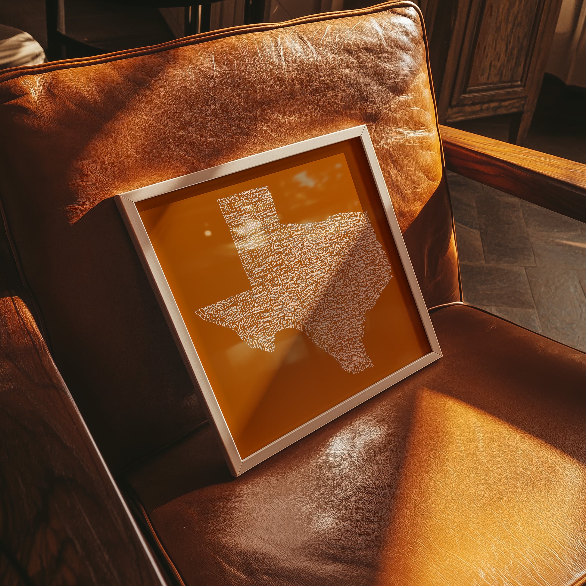 Texas Towns Home Decor Art Print (Orange) - Tejas Country Club