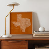 Texas Towns Home Decor Art Print (Orange) - Tejas Country Club