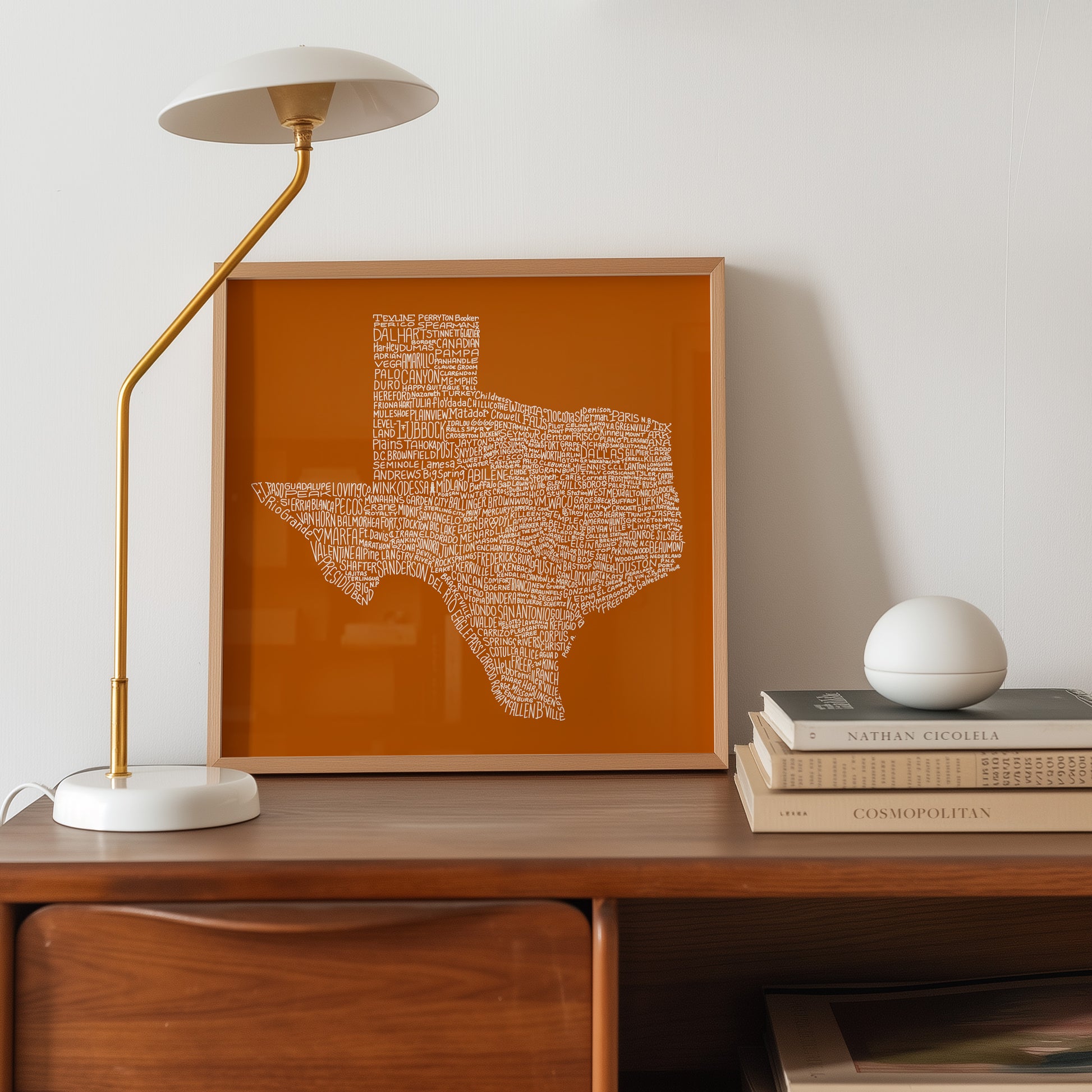 Texas Towns Home Decor Art Print (Orange) - Tejas Country Club