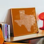 Texas Towns Home Decor Art Print (Orange) - Tejas Country Club