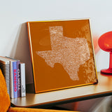 Texas Towns Home Decor Art Print (Orange) - Tejas Country Club