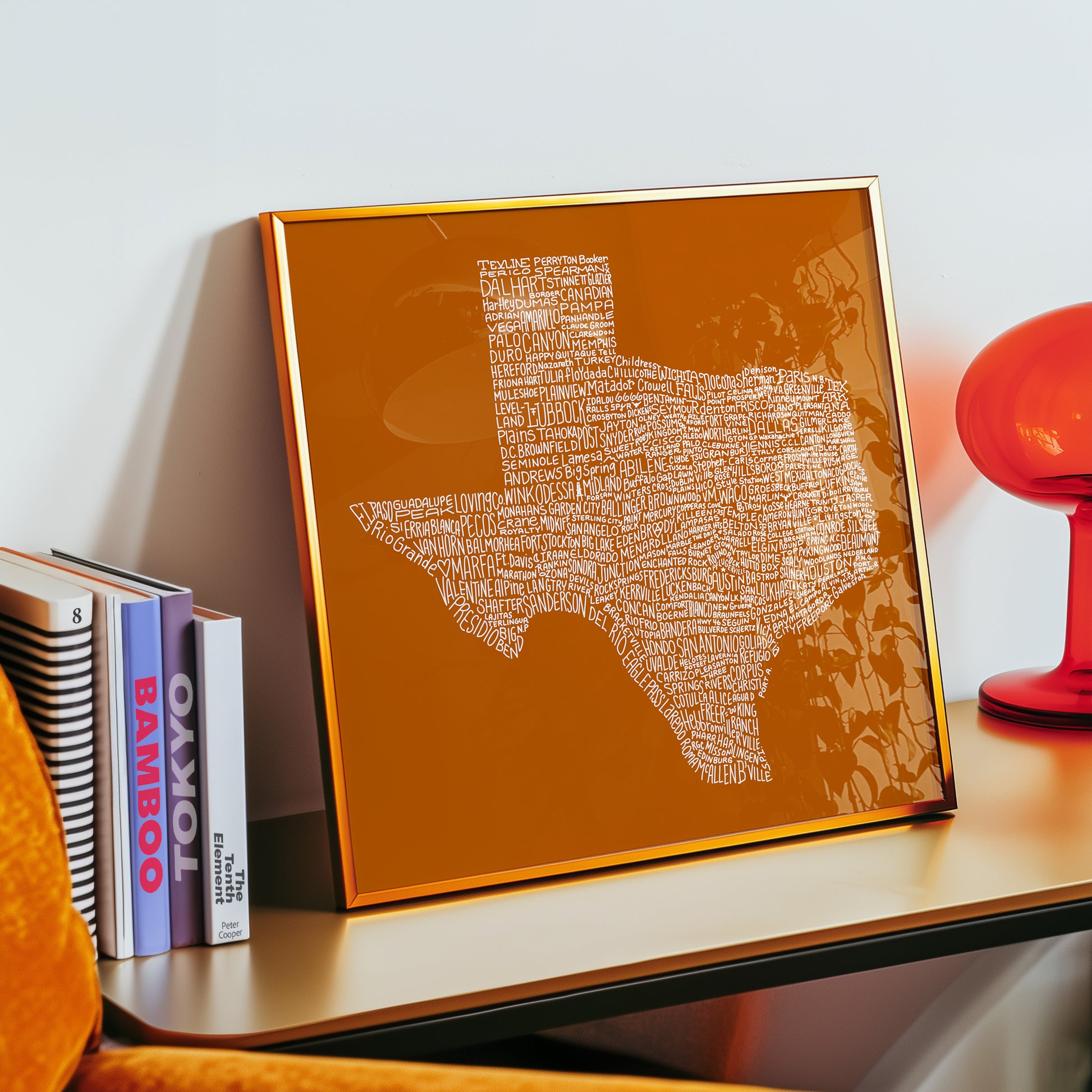 Texas Towns Home Decor Art Print (Orange) - Tejas Country Club