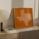 Texas Towns Home Decor Art Print (Orange) - Tejas Country Club