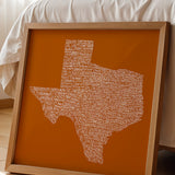 Texas Towns Home Decor Art Print (Orange) - Tejas Country Club