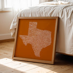 Texas Towns Home Decor Art Print (Orange) - Tejas Country Club