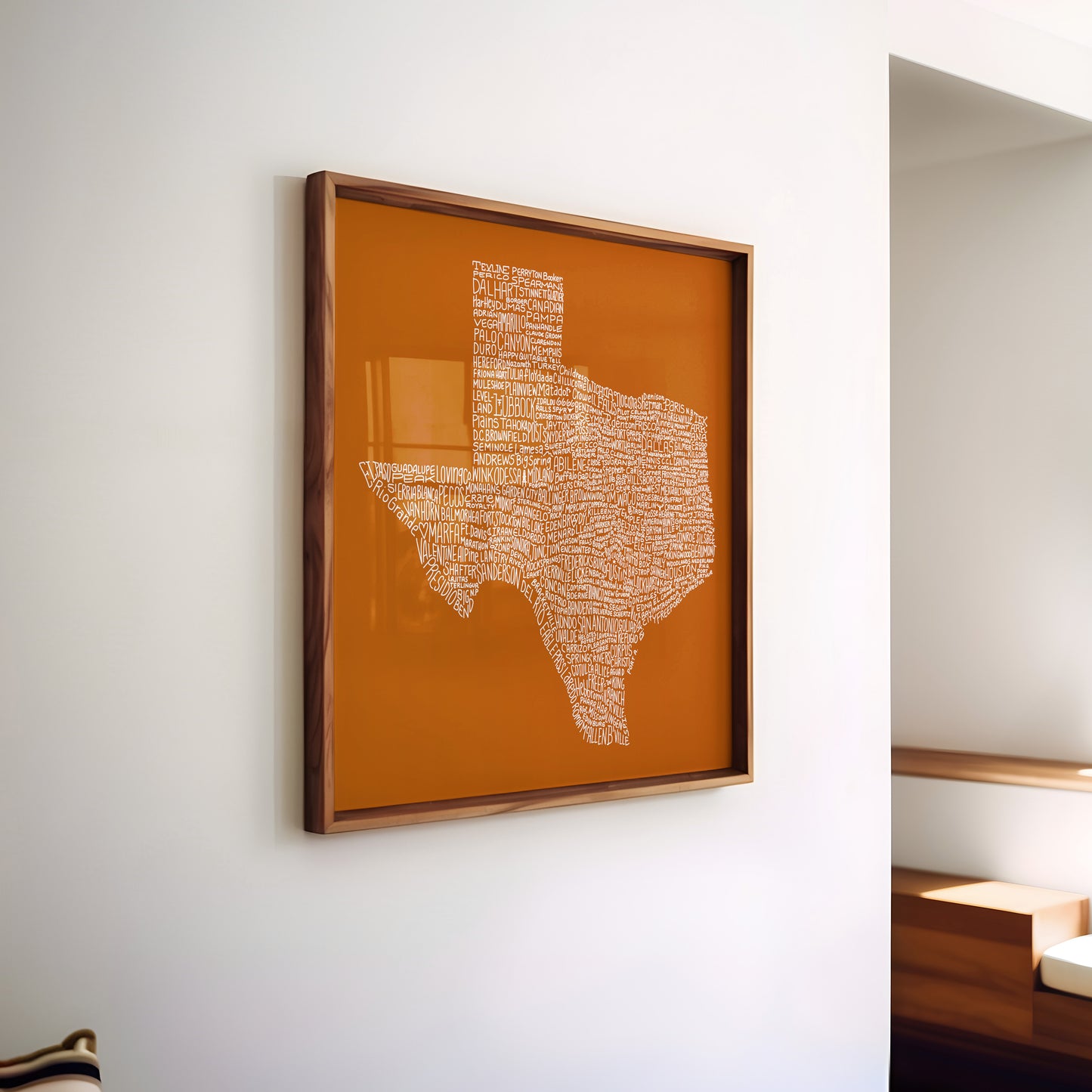 Texas Towns Home Decor Art Print (Orange) - Tejas Country Club