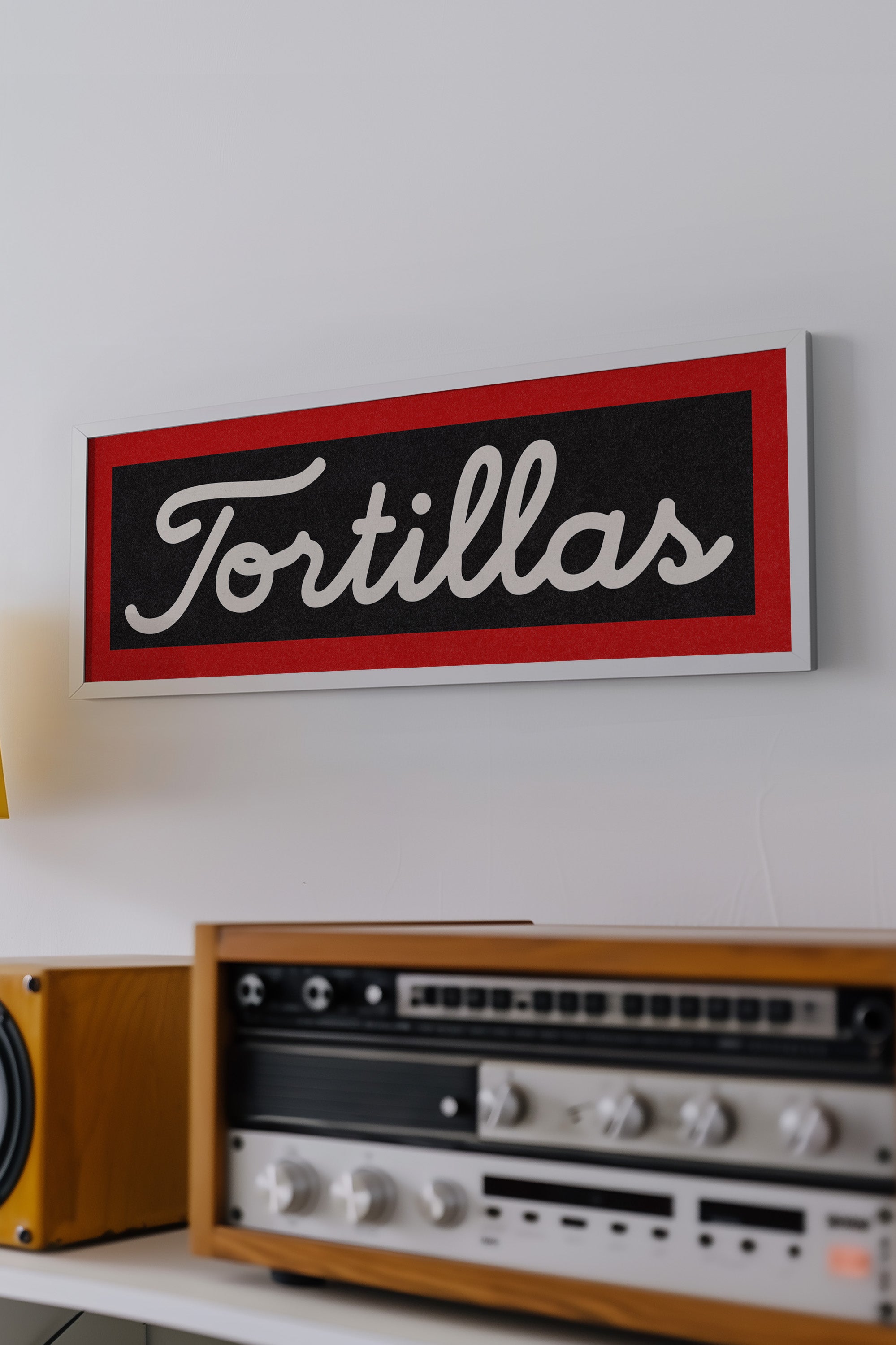 Framed Tortillas Black White Red Trim Art Print - Tejas Country Club